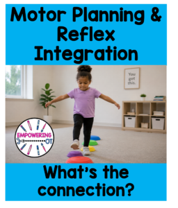 Child practicing motor planning, balance, and coordination while stepping across colorful balance stones during a movement activity.
