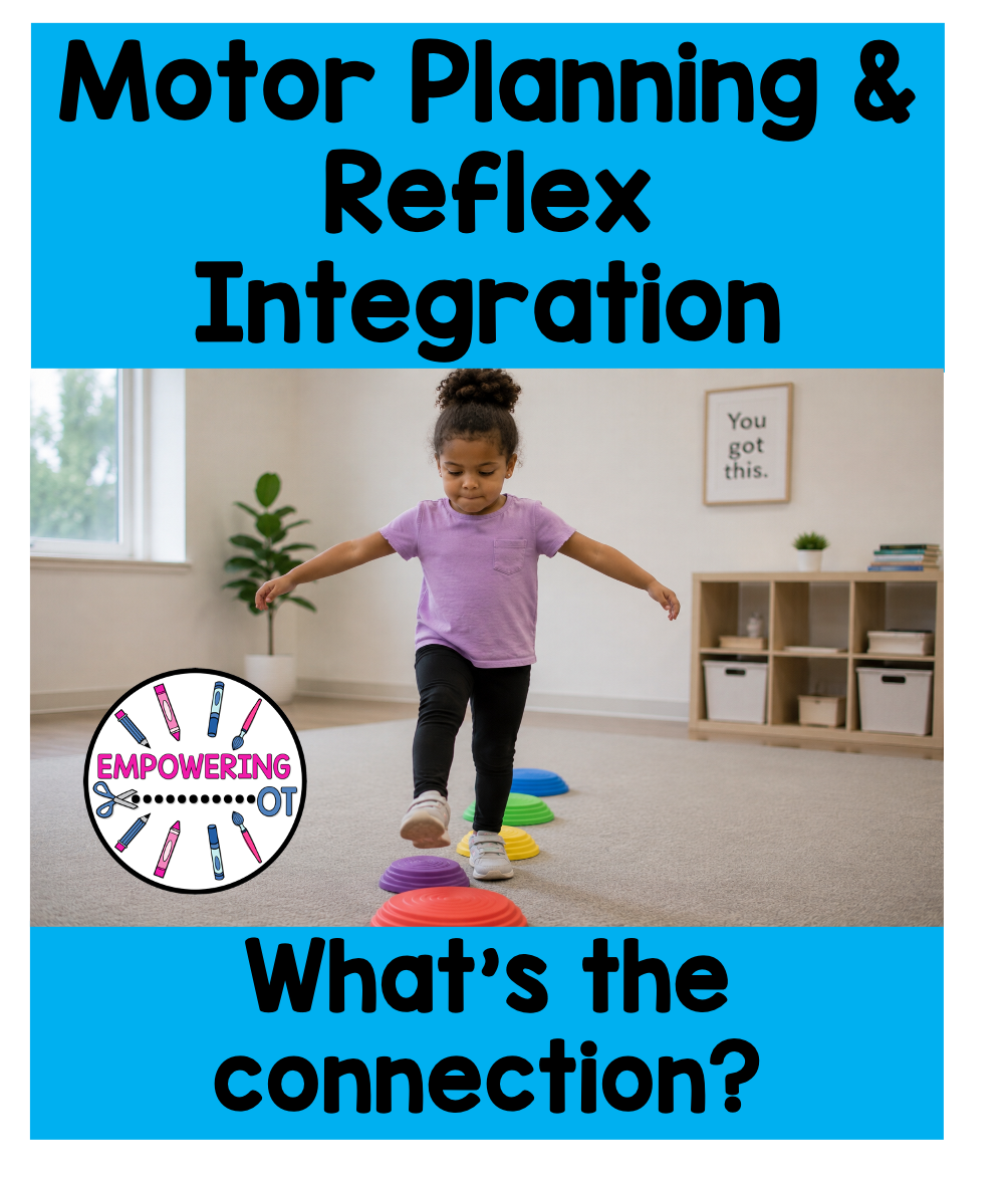 Child practicing motor planning, balance, and coordination while stepping across colorful balance stones during a movement activity.