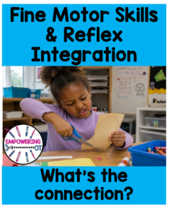 Young child using scissors during a classroom fine motor activity, practicing cutting, bilateral coordination, and hand skills.