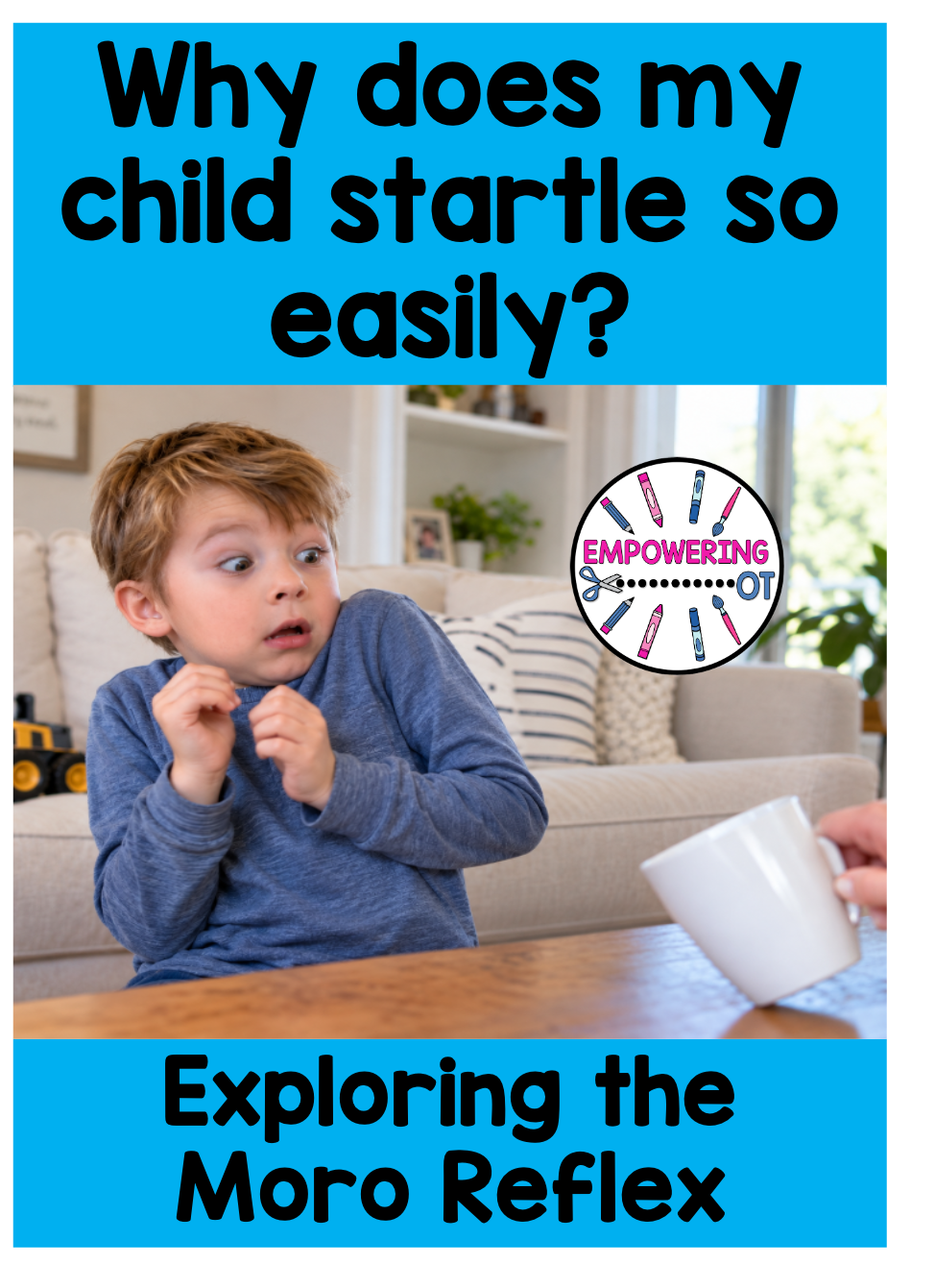Child startling in response to a sudden noise, illustrating the Moro reflex and startle response in children.