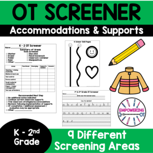 OT Screener K-2  Handwriting Self Care Executive Functioning Sensory Kindergarten